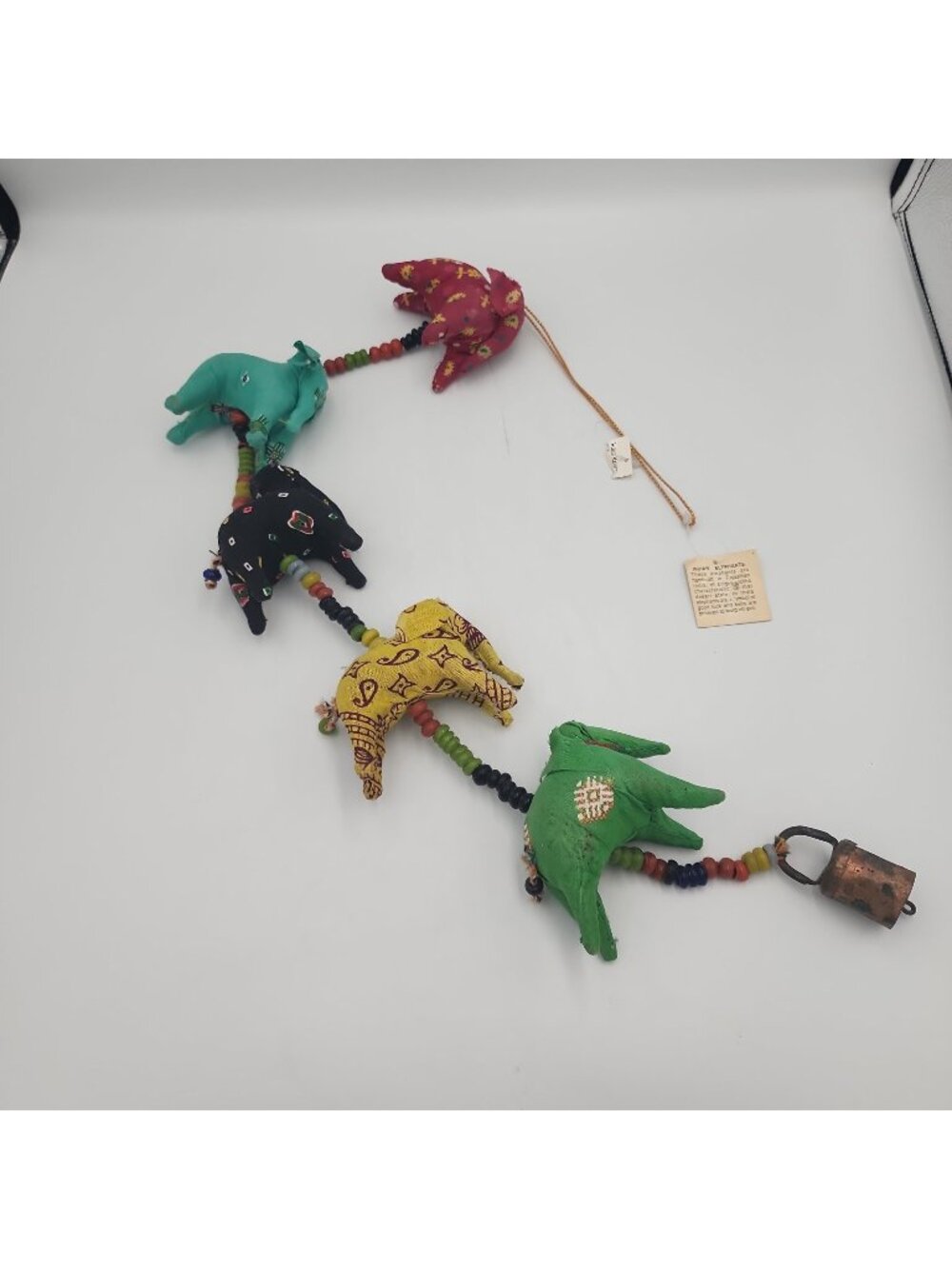 VINTAGE WORLD MARKET, HANGING ELEPHANTS ON BEADED STRING, MADE IN INDIA 33"